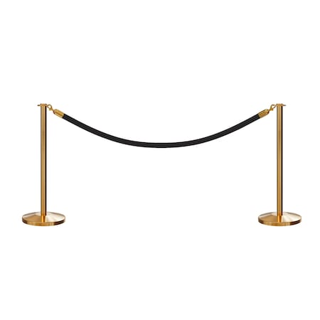 Montour Line Stanchion Post and Rope Kit Sat.Brass, 2 Flat Top 1 Black Rope C-Kit-2-SB-FL-1-PVR-BK-PB